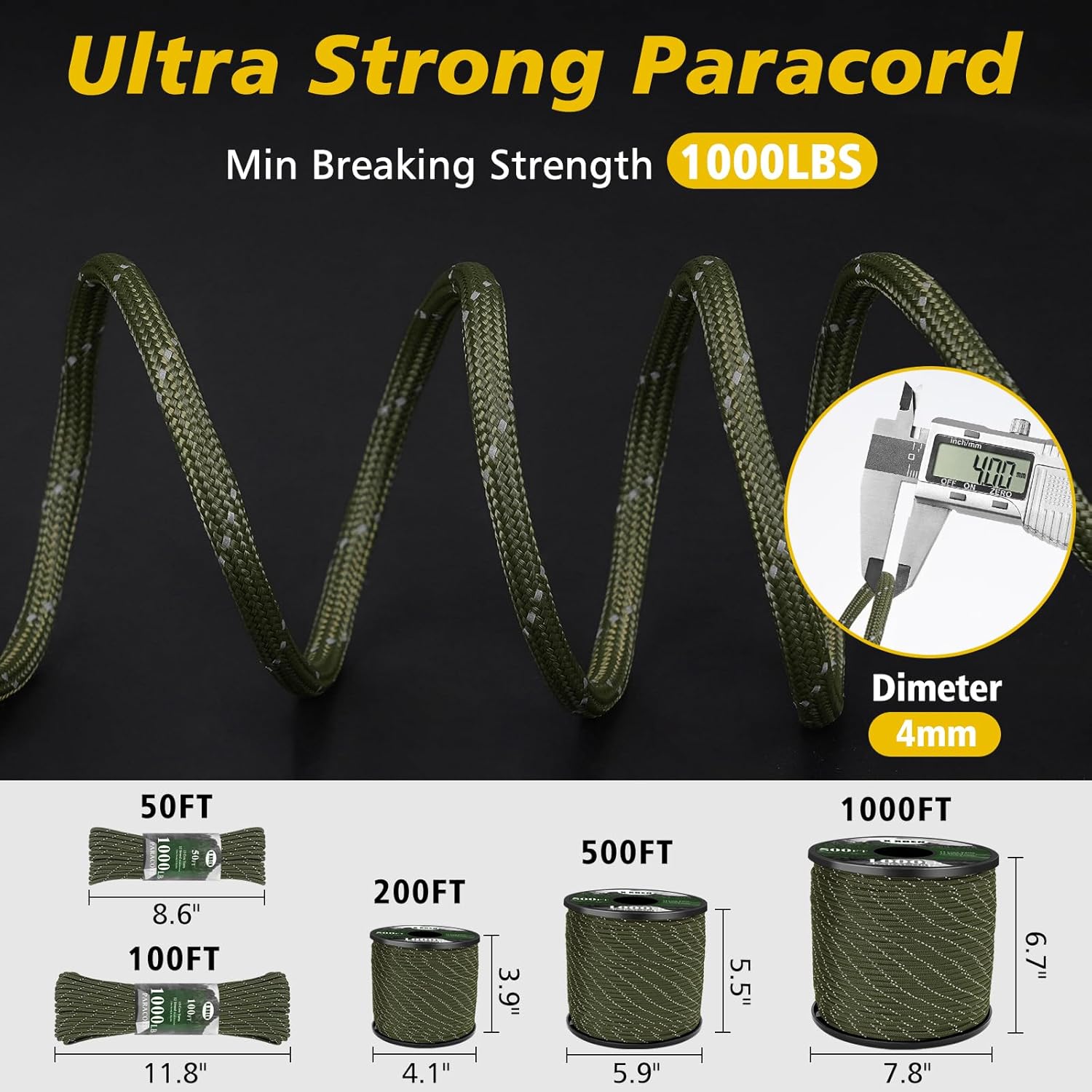 1000lb Reflective Paracord 4mm - Para Cord 1000Ft incelemesi ve fiyatı